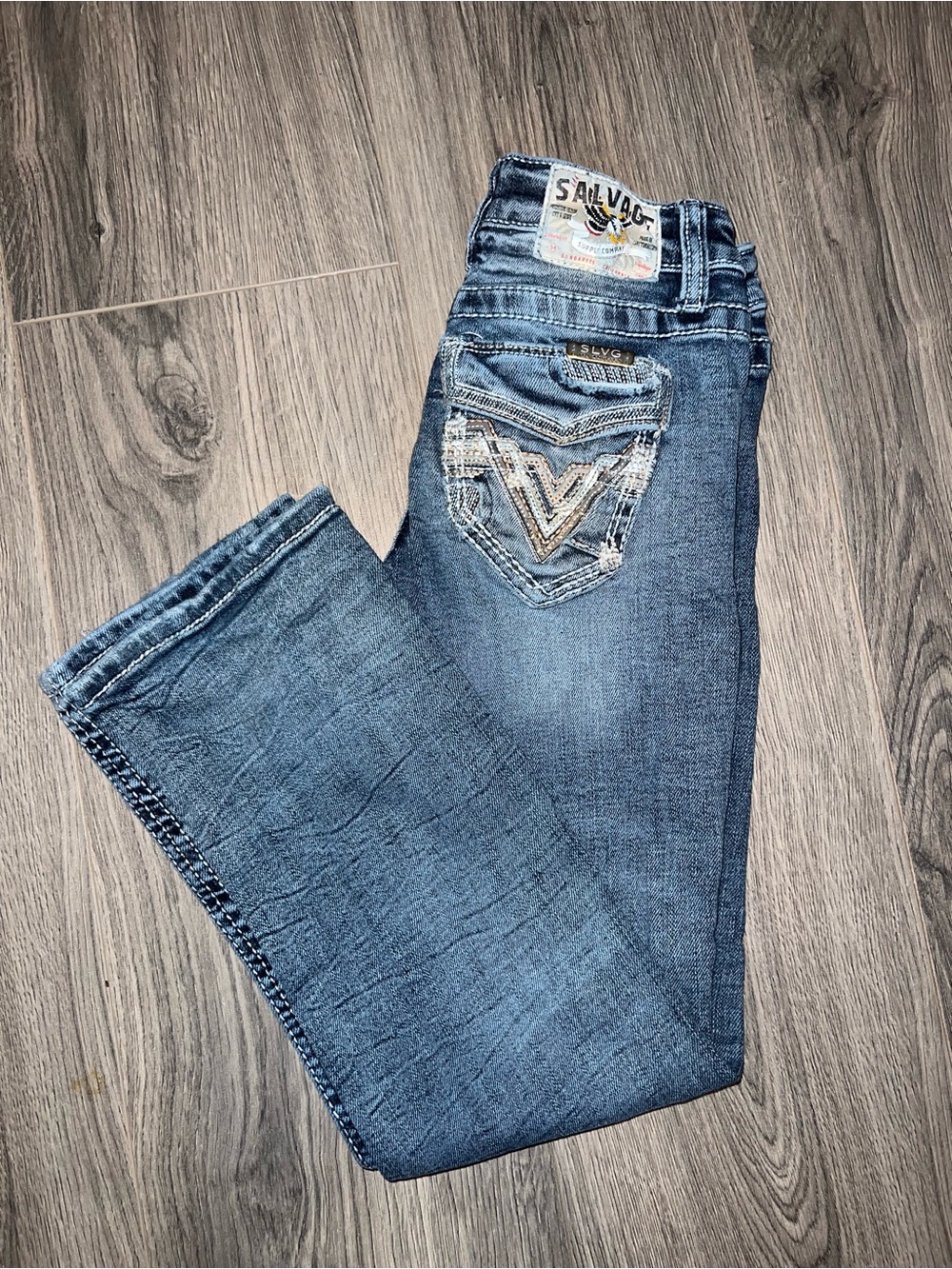 Salvage Blue Embroidered Pocket Kids Jeans